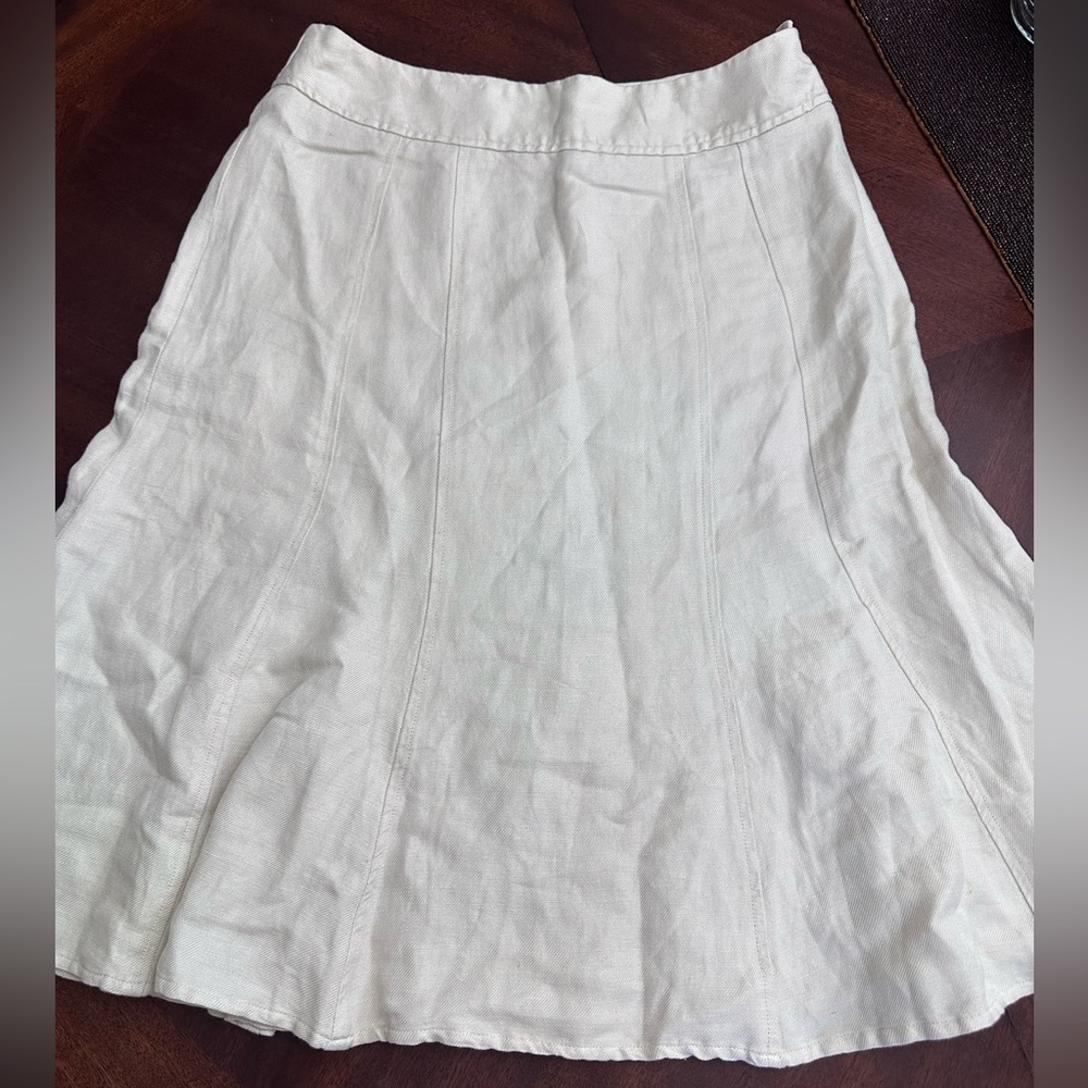Coldwater Creek Cream Linen Blend Paneled Fit Flare Swingy Midi Skirt